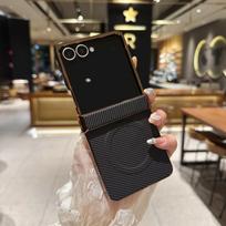 Phone Case for Samsung Z Flip 7 fe 6 5 4 3 Flip7 Carbon Fiber Magnetic Electroplated with Hinge Protective Cover Slim Stylish Galaxy Z Flip7 juoda