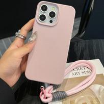 Leather Texture Phone Case with Hand Wrist Strap For iPhone 16 Pro Max 15 14 Plus 13 12 11 XS XR X Wristband Soft TPU Back Cover iPhone 13 rožinė