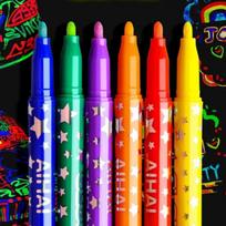 6 vnt. Šviečiantys tamsoje spalvoti neoniniai fluorescenciniai žymekliai vaikams tapyti, piešti 6pcs colors red