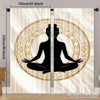 2pcs Yoga Print Curtains Meditation Silhouette Mandala Pattern Zen Style Polyester Window Drapes for Yoga Room Decor 60×150