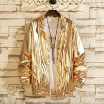Vyriški vėjastogiai Naktinio klubo scenos vakarėlių striukės Kostiumai Streetwear Harajuku Hip Hop Atspindinti striukė Auksiniai madingi paltai XXXL beige