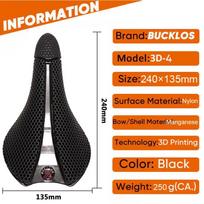 BUCKLOS MTB Saddle 3D Printed Bike Seat Cushion Carbon Saddle Cushion Breathable Ultralight 3D Printing Seat for Bicycle Chair