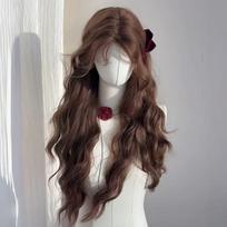 Synthetic chestnut brown wool curly wig languid lazy temperament long curly hair simulation full head cover wigs for women daily ruda