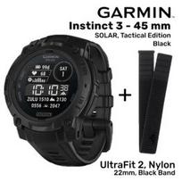 GARMIN Instinct 3 - 45 mm, Solar, Tactical Black + UltraFit 2, Nylon, 22mm, Black Band sportinis laikrodis 010-02934-50 / 010-13306-10