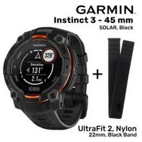 GARMIN Garmin Instinct 3 - 45 mm, Solar, Black + UltraFit 2, Nylon, 22mm, Black Band sportinis laikrodis 010-02934-00 / 010-13306-10