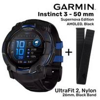 GARMIN Instinct 3 – 50 mm, Supernova Edition, AMOLED, Black + UltraFit 2, Nylon, 26mm, Black Band sportinis laikrodis 010-03020-03 / 010-13306-20