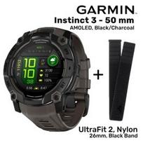 GARMIN Instinct 3 - 50 mm, AMOLED, Black/Charcoal + UltraFit 2, Nylon, 26mm, Black sportinis laikrodis 010-03020-00 / 010-13306-20
