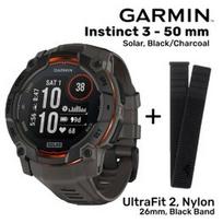 GARMIN Instinct 3 - 50 mm, Solar, Black/Charcoal + Garmin UltraFit 2, Nylon, 26mm, Black B sportinis laikrodis 010-02935-00 / 010-13306-20