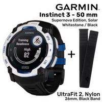GARMIN Instinct 3 – 50 mm, Supernova Edition, Solar, Whitestone + UltraFit 2, Nylon, 26mm, Black sportinis laikrodis 010-02935-03 / 010-13306-20