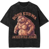 Bobr Kurwa Bober Beaver Washed T Shirt Streetwear Hip Hop Novelty T-Shirt Poland Polish Animal Meme Tee Shirt for Men Women S įvairiaspalvis