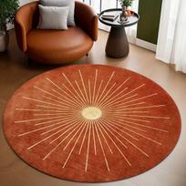 Orange Red Radiant Sunburst Round Area Rug 2D Flat Print Non-Slip Floor Mat for Cafe Office Living Room Bedroom Home Decor Diameter 60cm