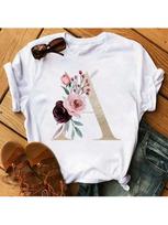 Wounisex T Shirt Custom Name Letter Combination Print Tshirt Flower Letter Font A B C D E F G Short Sleeve Female Tops Tees S įvairiaspalvis