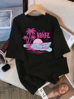 Women T-Shirt Summer Salty Soul Waves Beach Coconut Trees Prints T Shirt Soft Loose Round-Neck Tops Casual Woman Clothes Y2K Top S