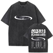 Vintažiniai skalbti Playboi Carti Antagonist 2.0 T-shirt'ai 2025 m. turui Vyriški Moteriški Mados Hip Hop Pop Oversized T-shirt'ai Gerbėjams Streetwear S įvairiaspalvis
