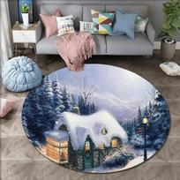 Christmas Eve Street Landscape Round Rug Cartoon Xmas Night Scenery Carpet Living Room Bedroom Floor Mat Home Entrance Door Mat 60cm x 60cm