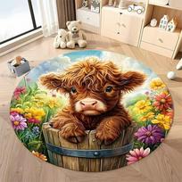 Free shipping! “Charming Cow and Flowers Round Rug for Kids' Rooms” round carpet for home sofa bedroom, gift Diameter -60cm