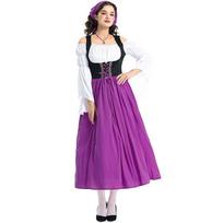 Medieval Farm Maid Outfit Munich Oktoberfest Dress Halloween Parent Child Adult Performance Costume S violetinė