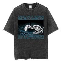 Funny Crab Failed As A Human But I Shall Succeed As Vintage Washed T-shirt Japanese Quote Men Women Summer Tops Comfort T Shirts S įvairiaspalvis