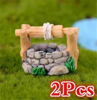 2 Pcs Antique Arch Well Model Resin DIY Garden Miniatures Decorations Vintage House Water Well Fairy Garden Party Ornament
