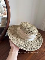 Old Money Wind Hollow Flat Top Salty Grass Woven Hollow Straw Hat Female Summer French Seaside Beach Sun Protection Hat Sun Hat M（56-58cm）