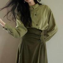 2026 Huge good-looking waist pinch dress women's autumn and winter high-end temperament two-piece skirt atmosphere Korean wear S