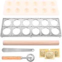 Ravioli Press Mold Set,12 Holes Ravioli Maker Press,1 x Pasta Cutter Stamp Maker,1xWood Rolling Pin Pasta Making Tools,1x Filling Spoon,for Ravioli z001