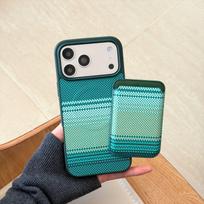 Carbon Fiber Pattern Leather Phone Case for IPhone 17 Air 16E 16 15 Plus 14 13 12 Pro Max for Magsafe Wallet  Card Holder Cover iPhone 15 žalia