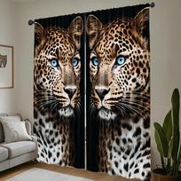 2 skydelių leopardų rašto užuolaidos, mėlynos akys, didelis katė, gyvūno raštas, poliesteris, svetainės, miegamojo langų užuolaidos, namų dekoras 60×150 brown