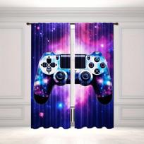 Polyester Gaming Controller Curtains 2pcs Flame Design Rod Pocket Drapes for Bedroom Living Room Durable Gamepad Theme Window 100W130H(CM)&Rod Pocket blue