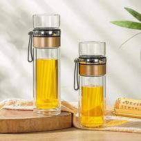 Aukštos kokybės dvigubo stiklo vandens butelis su dėklu Arbatos gėrimo butelis su infuzoriumi Termosas Indai Vandens butelis Ekologiškas 400mL yellow