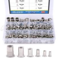 180Pcs 304 Stainless Steel Flat Head Threaded nut Insert Nutsert  Nut Assortment Kit - M3  M5 M6 M8 M10 One Size sidabras