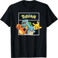 Pokémon - Pikachu Charmander Bulbasaur Squirtle Kanto Group T-Shirt S įvairiaspalvis