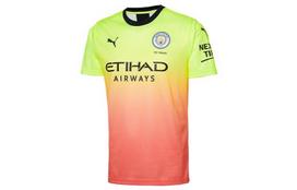 PUMA Manchester City marškinėliai vyriški rožiniai geltoni apvalia iškirpte vidutinio tiesaus kirpimo 755594-03 XS