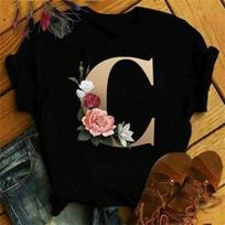 Maycaur New Custom Name Letter Combination Wounisex T-Shirt Flower Letter Font A B C D E F G Short Sleeve Clothes Woman Tees Tops S įvairiaspalvis