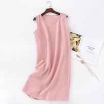 Summer Ladies Cotton Crepe Cloth Nightdress Sleeveless Dress Solid Color Plus Size Loose Vest Skirt Furniture Skirt Women S rožinė