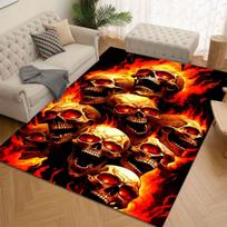 Flame Skull Polyester Rug, Non Slip Crystal Velvet, Durable Chair Mat, Edgy Kitchen Restaurant Decor, Gothic Home Accent 50x80cm