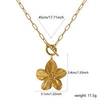 304 Stainless Steel Paperclip Link Chain Flower Pendant Charm Necklace 18K Gold Plated 45cm(17.7 ) For Women Gift 1 Piece