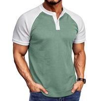 Men Waffle Knit Raglan Sleeve Henley T-Shirt S žalia