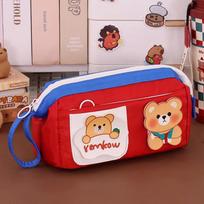 Cute Bear Pencil Bag Aesthetic School Cases Girl Stationery Holder Bag Large Capacity Children Pen Case Students School Supplies raudona