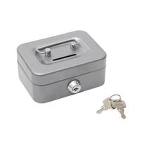 Small Money Box with Key Secure Lock Portable Cash Safe Durable Metal Coin Storage Box for Kids Office School pilka spalva