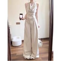 2026 summer beautiful salt fried street a complete set of neck sleeveless top casual wide-leg trousers two-piece suit women S