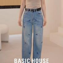 Basic House Women's Embroidered Wide-Leg Jeans L