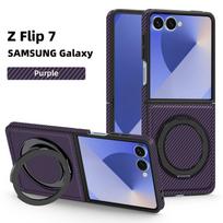 case for Samsung Z FLIP 7 6 5 4 3 Carbon fiber leather magnetic rotary stand protective case full coverage plain Shock Proof Galaxy Z Flip7 FE tamsiai violetine spalva
