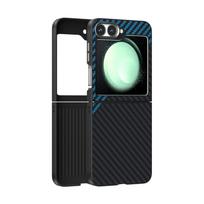 For Samsung Galaxy Z Flip 5 Case Magsafe Slim Magnetic Wireless Charger Foldable Carbon Fiber Phone Cases Cover Metal Lens Grip For Samsung Galaxy Z Flip 5&PC mėlyna