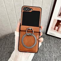 Frosted Leather Ring Holder Magsafe Magnetic Phone Case for Samsung Galaxy Z Flip 7 6 5 4 3 Flip7 FE Flip6 Wireless Charge Cover Galaxy Z Flip7 ruda