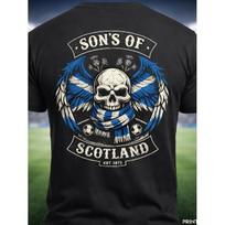 Škotijos futbolo marškinėliai - Tartano armijos sirgaliaus marškinėliai su kaukolės ir sparnų atspaudu nugaroje | Sons of Scotland dizainas | Škotijos futbolo gerbėjo dovana | Mašininiai S juoda