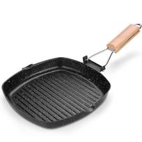 Universali kempingo keptuvė, apsauganti nuo nudegimų, su medine rankena, kepsnių keptuvė žygiams 20cm black