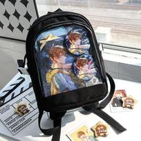 Y2K Cute Mini Backpack Women Kawaii Ita Bag Sweet Girl Transparent Rucksack DIY Personality Display Knapsack Lolita Shoulder Bag 30x23x12cm no badges
