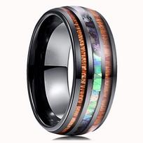 Madingas 8 mm vyriškas juodo nerūdijančio plieno žiedas su spalvingu abalono kriauklių intarpu, nuožulniais kraštais, titano žiedas, vyriškas vestuvinis žiedas 6