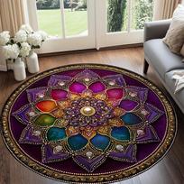 Bohemian Patterned Round Rug, Suitable for Home Decor in Living Rooms, Bathrooms, Kitchens, Bedrooms, and Entryways, All Season 80